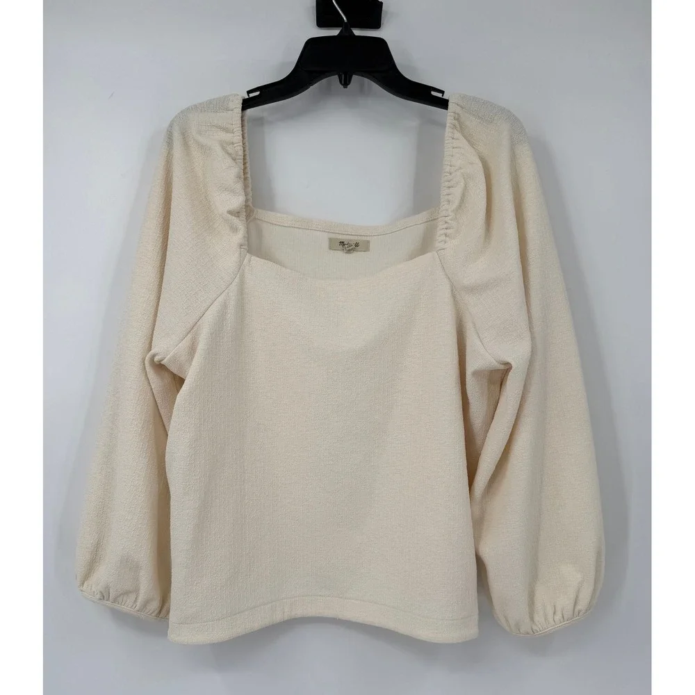 Madewell Cream Square Neck Puff Sleeve Textured Blouse XL CKP462735903